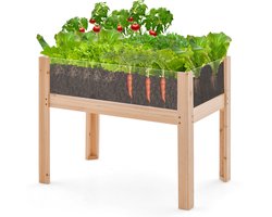 COSTWAY Verhoogd plantenbed van hout, 50 liter, verhoogd plantenbed met afvoergaten en transparante acrylplaten, kruidenbed, rechthoekig, tuinbed voor tuin, terras, balkon, natuurlijke plantenbak (75