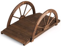 COSTWAY Vijverbrug, tuinbrug, houten brug met dubbele halfronde leuningen, decoratieve brug van dennenhout, sierbrug voor tuin, vijver, 101 x 48,5 x 38 cm