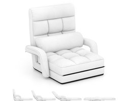 COSTWAY Vloerstoel met slaapfunctie, vloerbank met verstelbare rugleuning, gevoerde klapbank met armleuningen en kussens, vloerstoel, vloerstoelbank voor thuis en op kantoor (wit)