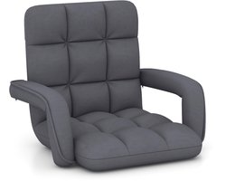 COSTWAY Vloerstoel met verstelbare rugleuning, Bondenbank met gevoerde zitting, vloerstoel, relaxstoel om te spelen en te lezen, grijs