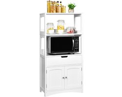 COSTWAY Vrijstaande badkamerkast, hoge kast voor badkamer met 2 deuren en 3 open planken en lade, moderne multifunctionele kast, keukenkast voor badkamer, keuken, woonkamer (wit)