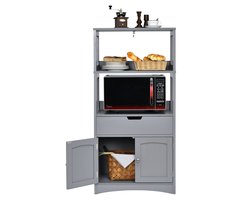 COSTWAY Vrijstaande badkamerkast, hoge kast voor badkamer met 2 deuren en 3 open planken en laden, moderne multifunctionele kast, keukenkast voor badkamer, keuken, woonkamer (grijs)