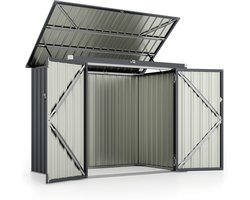 COSTWAY Vuilniscontainerbox voor 2 vuilnisbakken, van verzinkt metaal, afvalhuis met 2 deuren en klapdeksel, afsluitbaar, weerbestendig, tuinbox tuin, 172 x 95,5 x 130 cm (zwart)