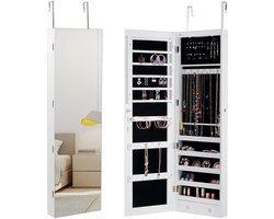 COSTWAY Wanddeur sieradenkast, sieradenkast op volledig scherm voor slaapkamer, afsluitbare sieradenkast, opbergruimte voor sieradenorganisator, 2 LED-lampjes