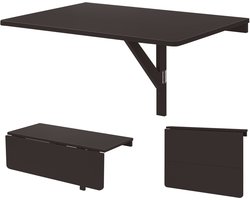 COSTWAY Wandgemonteerde klaptafel, 80 cm x 60 cm, inklapbare wandtafel van grenenhout, ruimtebesparende wandklaptafel voor keuken, slaapkamer, eetkamer, werkkamer, tot 40 kg belastbaar (bruin)