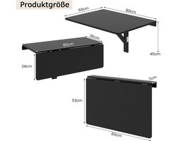 COSTWAY Wandgemonteerde klaptafel, 80 cm x 60 cm, inklapbare wandtafel van grenenhouten poten, ruimtebesparende wandklaptafel voor keuken, slaapkamer, eetkamer, werkkamer, tot 40 kg belastbaar (zwart)