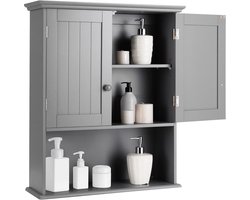 COSTWAY Wandkast medicijnkast, wandkast met dubbele deur, badkamerkast keukenkast onderkast met verstelbare plank, kast voor badkamer keuken entree (grijs)