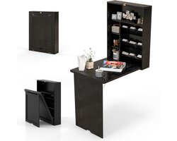 COSTWAY Wandklaptafel met opbergruimte, inklapbare wandtafel, ruimtebesparende wandtafel, bureau, eettafel voor eetkamer, woonkamer, keuken (zwart)