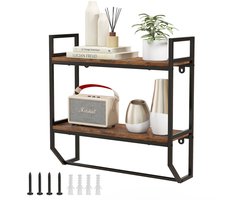 COSTWAY Wandrek, boekenkast, zwevend rek van hout met metalen frame, 2 niveaus, ideaal voor woonkamer, keuken en badkamer, industrieel