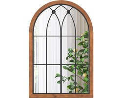 COSTWAY Wandspiegel met raamlook, boogspiegel, vintage, 60 x 90 cm, raamspiegel, decoratieve spiegel, retro, decoratieve hangspiegel voor hal, slaapkamer, woonkamer, metalen frame, rustiek bruin