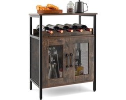 COSTWAY Wijnkast, keukenkast met afneembaar wijnrek en geïntegreerde glashouders, commode hout, dressoir vintage 60 x 34 x 79 cm