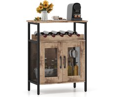 COSTWAY Wijnkast, keukenkast met afneembaar wijnrek en geïntegreerde glashouders, commode hout, sideboard 60 x 34 x 79 cm (lichtbruin)