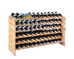 COSTWAY Wijnrek houten stapelbaar, flessenrek voor 72 flessen, wijnrek met 6 niveaus, houten rek, flessenrek voor keuken, eetkamer, bar, kelder, 119 x 29 x 72 cm