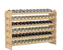 COSTWAY Wijnrek houten stapelbaar, flessenrek voor 72 flessen, wijnrek met 6 niveaus, houten rek, flessenrek voor keuken, eetkamer, bar, kelder, 119 x 29 x 72 cm
