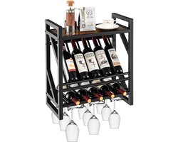 COSTWAY Wijnrek van metaal, voor 10 wijnflessen en 3 rijen wijnglashouders, flessenrek aan de muur, wijnflessenrek, industrieel design, ideaal voor thuis, bar, keuken, restaurant