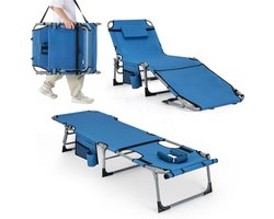 COSTWAY Zonneligstoel met gezichtsopening,Ligbed，Ligstoel, opvouwbare ligstoel,Ligbed Tuin,Ligstoelen