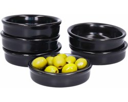 Cosy and Trendy Mini tapas schaaltjes - 6x - bakjes - zwart - 7,5 cm - aardewerk saus schaaltjes