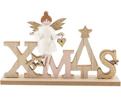 Cosy @ Home Engel Xmas White Roze 24x4xh15cm Hout