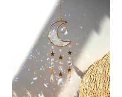 Cosy Casa® - Crystal Moon Suncatcher - Transparant - Kristal Zonvanger - Goudkleur - Raam Decoratie - Maan zonnevanger - Kristallen - Zonnevanger - Edelsteen - Amethist - Machisch - Gemstone - Spiritueel