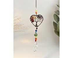 Cosy Casa® - Crystal Suncatcher - Three of life - Hartvorm - Kristal Zonvanger - Goudkleur - Cadeau verpakking - Raam Decoratie - Kristallen - Zonnevanger - Edelsteen - Amethist - Machisch - Gemstone - Hart