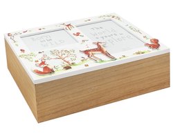 Cosy creations Bosvrienden Herinneringendoos 26 x 19 x 9 cm – Houten Memory Box voor Baby – Kraamcadeau & Babyshower Cadeau met Ruimte voor 2 Foto’s