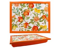 Cosy Creations- Laptray - Schoottafel - Schootkussen - Laptoptafel - Dienblad met kussen -citrus fruit 43x33x6.5cm met Pepermuntdoosje