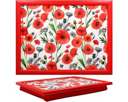 Cosy Creations- Laptray - Schoottafel - Schootkussen - Laptoptafel - Dienblad met kussen - klaproos 43 x 33 x 6.5 cm met pepermuntdoosje.