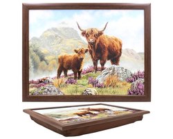 Cosy Creations- Laptray - Schoottafel - Schootkussen - Laptoptafel - Dienblad met kussen - Schotse hooglanders 43x6.5x33cm-met Pepermuntdoosje