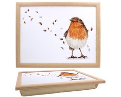 Cosy Creations Schootkussen – Laptray – Dienblad met kussen - Laptoptafel - Schoottafel roodborstje 44 x 33 x 6 cm