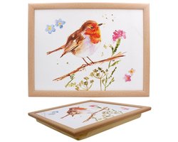 Cosy Creations Schootkussen – Laptray – Dienblad met kussen - Laptoptafel - Schoottafel roodborstje op tak 44 x 33 x 6 cm