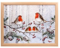 Cosy Creations Schootkussen – Laptray – Dienblad met kussen - Laptoptafel - Schoottafel roodborstjes op tak 44 x 33 x 6 cm met Pepermuntdoosje