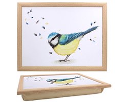 Cosy Creations Schootkussen – Laptray – Dienblad met kussen - Laptoptafel - Schoottafel vogel pimpelmees 44 x 33 x 6 cm