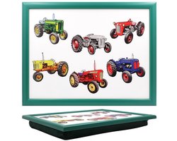 Cosy Creations Schootkussen Oldtimer Tractoren print – 43 x 33 x 6,5 cm cm met Pepermuntdoosje