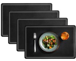 Cosy en Trendy tafel placemat - 4x - PU-leer/leer look - zwart - 43 x 30 cm - tafel onderleggers