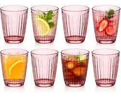 Cosy Moments Drinkglazen Rituals - waterglazen - roze transparant - glas - set 8x stuks - 320 ml - gekleurd glas - stapelbaar