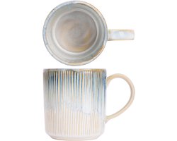 Cosy & Trendy Beker Listra Blauw/Wit - 4 Stuks 390 ml - Aardewerk - Vaatwasser-, Magnetron- en Ovenbestendig, Hittebestendig tot 180°C