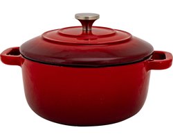 Cosy & Trendy Braadpan/stoofpan - gietijzer/emaille - 0.5 liter - 12 x 9 cm - rood - voor stoofpotten/stoofvlees