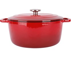 Cosy & Trendy Braadpan/stoofpan - gietijzer/emaille - 3.2 liter - 28 x 13 cm - rood - voor stoofpotten/stoofvlees