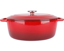 Cosy & Trendy Braadpan/stoofpan - gietijzer/emaille - 6 liter - 31 x 24 x 12 cm - rood - voor stoofpotten/stoofvlees