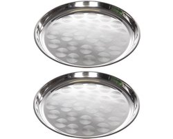 Cosy & Trendy Dienblad - 2x - RVS - rond - 36 cm - zilver - hapjes serveren - servies