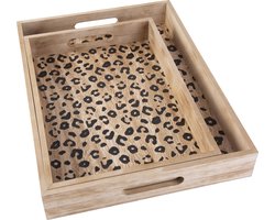 Cosy & Trendy Dienblad Leopard - Set van 2 - Natuur hout - 40x30x5cm