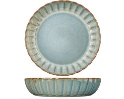 Cosy & Trendy Diepe Borden - Pastaborden - Pasta Bowl - Aardewerk - Astera Ocean Blauw - Vaatwasserbestendig, 22 cm, 4 Stuks