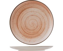 ​Cosy & Trendy Dinerbord Sintra Terracotta Ø 26 cm - Aardewerken Bord met Oranje-Bruine Spiraal en Donkere Rand - Geschikt voor Magnetron en Vaatwasser​