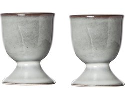 Cosy & Trendy Eierdopje - 2x stuks - aardewerk - grijs/blauw - 5 cm - Houders voor gekookte eieren - Ontbijt en lunch