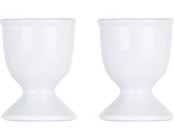 Cosy & Trendy Eierdopje - 2x stuks - van porselein - wit - 6.5 cm - Ontbijt - Pasen - Gekookte eitjes houder