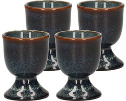 Cosy & Trendy Eierdopje - 4x stuks - aardewerk - donkerblauw - 5 cm - Houders voor gekookte eieren - Ontbijt en lunch