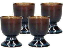Cosy & Trendy Eierdopje - 4x stuks - porselein - blauw/bruin - 5 cm - eierdopjes
