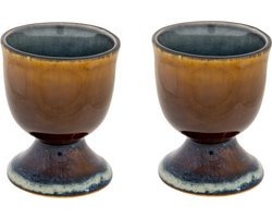 Cosy & Trendy Eierdopje - 6x stuks - aardewerk - grijs/blauw - 5 cm - Houders voor gekookte eieren - Ontbijt en lunch