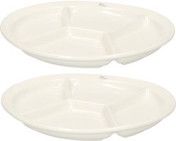 Cosy & Trendy Fondue/gourmet bord met vakjes - 2x stuks - rond - wit - porselein - Dia 26 cm - 4 vaks diner borden