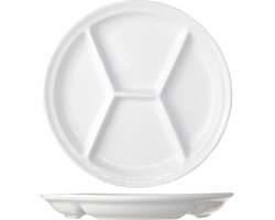 Cosy & Trendy Fondue/gourmet bord met vakjes - rond - wit - porselein - Dia 26 cm - 4 vaks diner borden